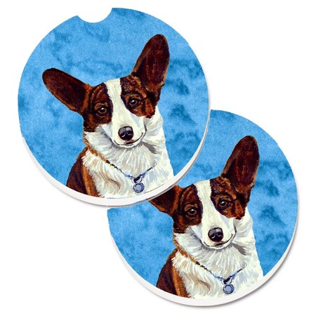 Carolines Treasures Blue Corgi Set of 2 Cup Holder Car Coaster LH9378BUCARC